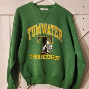 Men's Vintage Tumwater Thunderbirds Pullover Crewneck Sweatshirt. Size M. Green.